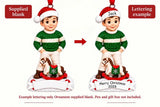 Personalized Resin Child with a Christmas Rocking Horse Ornament, WS6308-1, supplied blank beside a personalized lettering example.