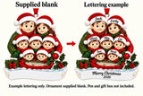Personalized Resin Family of 7 Ice Fishing Christmas Ornament, WS6300-7, supplied blank beside a personalized lettering example.