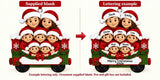 Personalized Resin Family of 7 in a Red Christmas Train Car Ornament, WS6305-7, supplied blank beside a personalized lettering example.