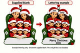 Personalized Resin Family of 8 Reading in a Christmas Armchair Ornament, WS6304-8, supplied blank beside a personalized lettering example.