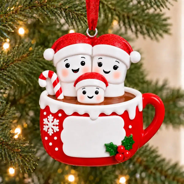 Hot Cocoa Family of 3 Personalized Resin Christmas Ornament - WholesaleOrnaments