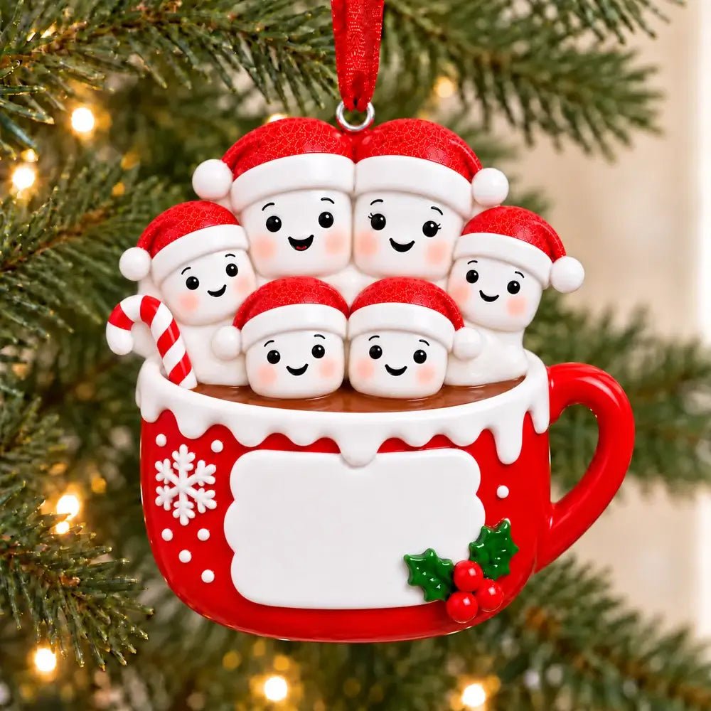 Hot Cocoa Family of 6 Personalized Resin Christmas Ornament - WholesaleOrnaments