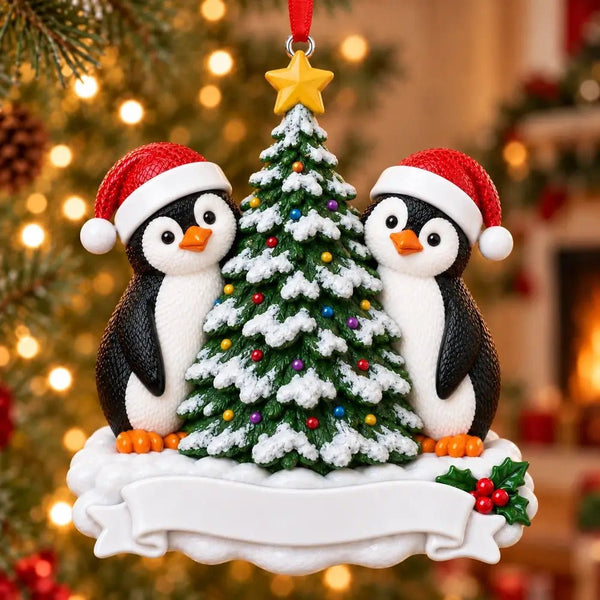 Penguin Couple Resin Christmas Tree Ornament - WholesaleOrnaments