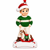 Personalized Resin Child with a Christmas Rocking Horse Ornament | WS6308-1 - WholesaleOrnaments