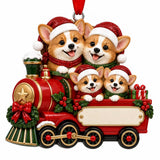 Personalized Resin Corgi Family of 4 Christmas Train Ornament | WS6293-4 - WholesaleOrnaments