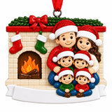 Personalized Resin Family of 6 beside a Christmas Fireplace Ornament | WS6310-6 - WholesaleOrnaments