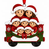 Personalized Resin Family of 7 in a Red Christmas Train Car Ornament | WS6305-7 - WholesaleOrnaments