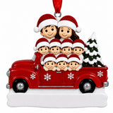 Personalized Resin Family of 9 Red Pickup Truck Christmas Ornament | WS6296-9 - WholesaleOrnaments