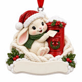 Personalized Resin Rabbit and Red Postbox Christmas Ornament | WS6294-1 - WholesaleOrnaments