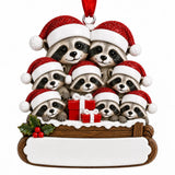 Personalized Resin Raccoon Family of 8 Christmas Log Ornament | WS6298-8 - WholesaleOrnaments
