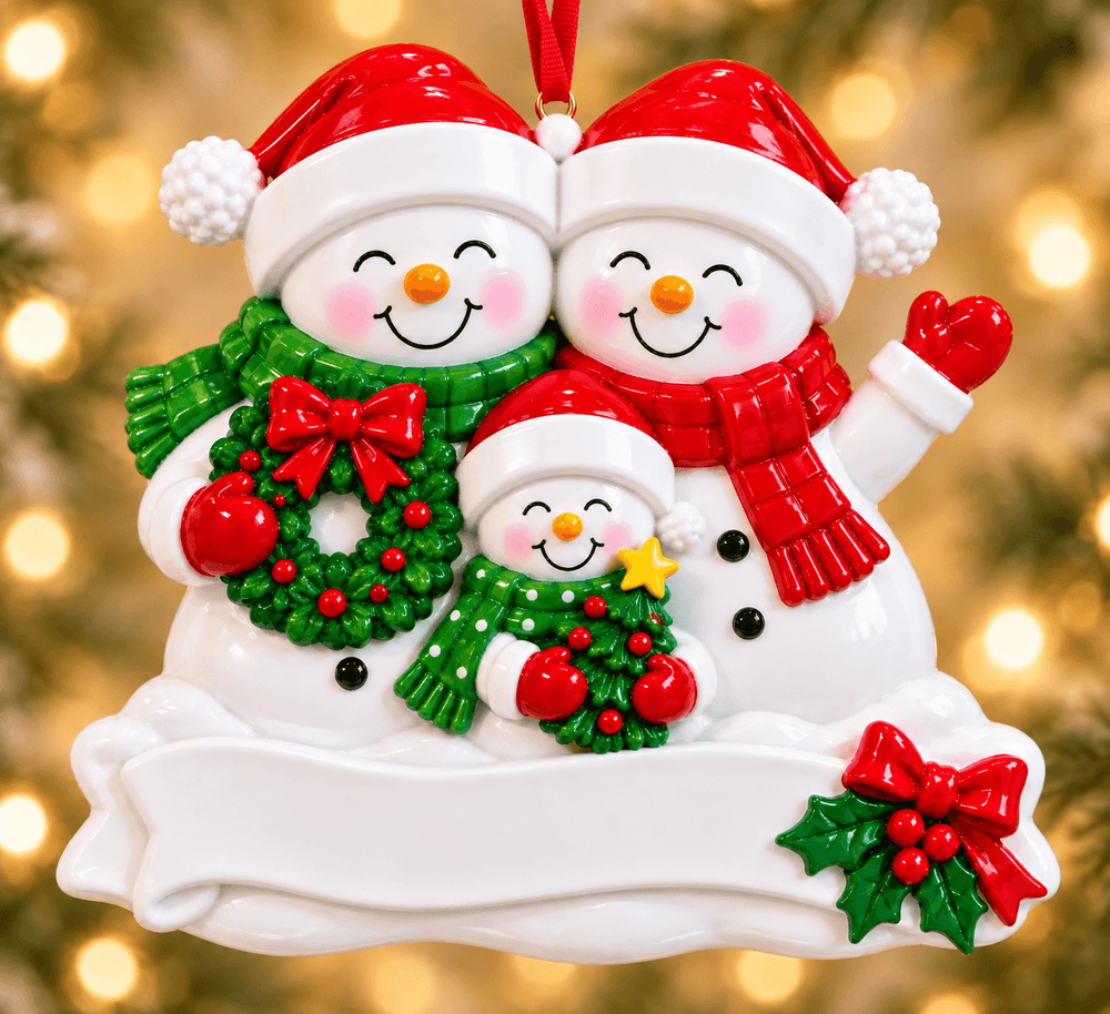 Snowman Family of 3 Personalized Resin Christmas Ornament - WholesaleOrnaments