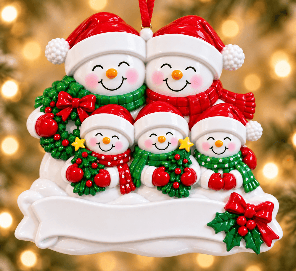 Snowman Family of 5 Personalized Resin Christmas Ornament - WholesaleOrnaments