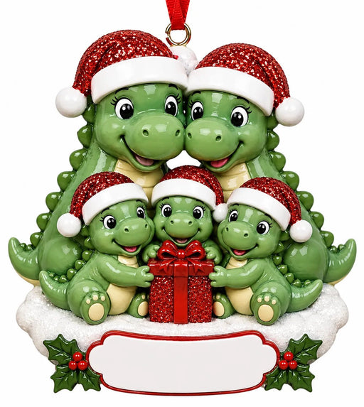 Dinosaur Family with a Christmas Gift Christmas Ornament - WholesaleOrnaments