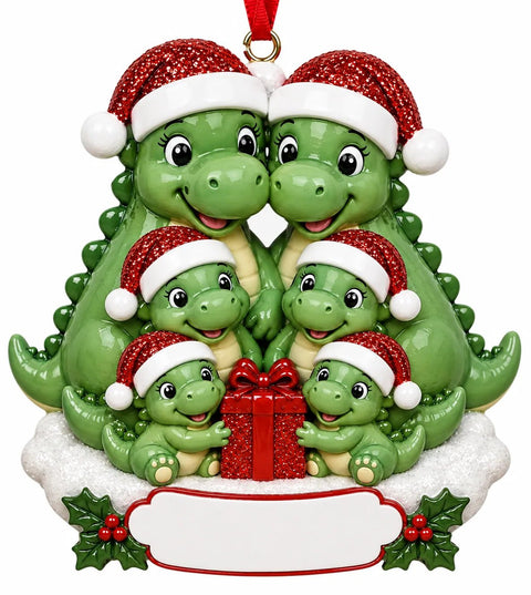 Dinosaur Gathering with a Christmas Gift Christmas Ornament - WholesaleOrnaments