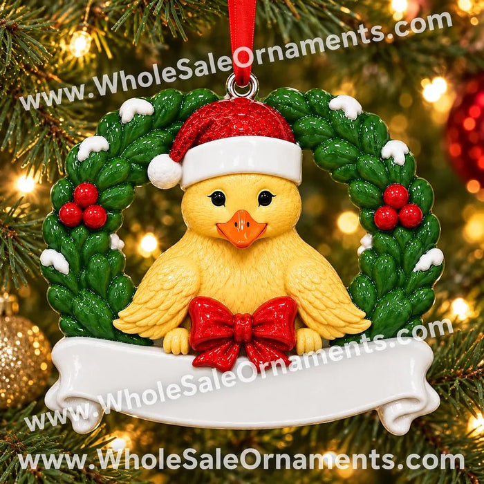 Duckling Holly Wreath Christmas Ornament - WholesaleOrnaments