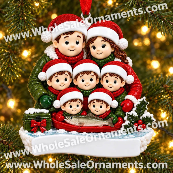 Family of 7 Ice Fishing Christmas Ornament - WholesaleOrnaments