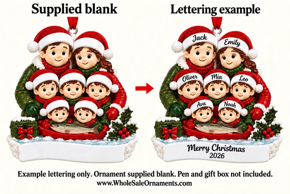 Family of 7 Ice Fishing Christmas Ornament - WholesaleOrnaments