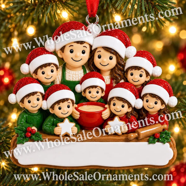 Family of 9 Baking Christmas Cookies Ornament - WholesaleOrnaments