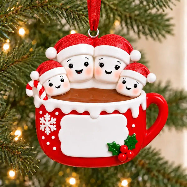Hot Cocoa Family of 4 Personalized Resin Christmas Ornament - WholesaleOrnaments