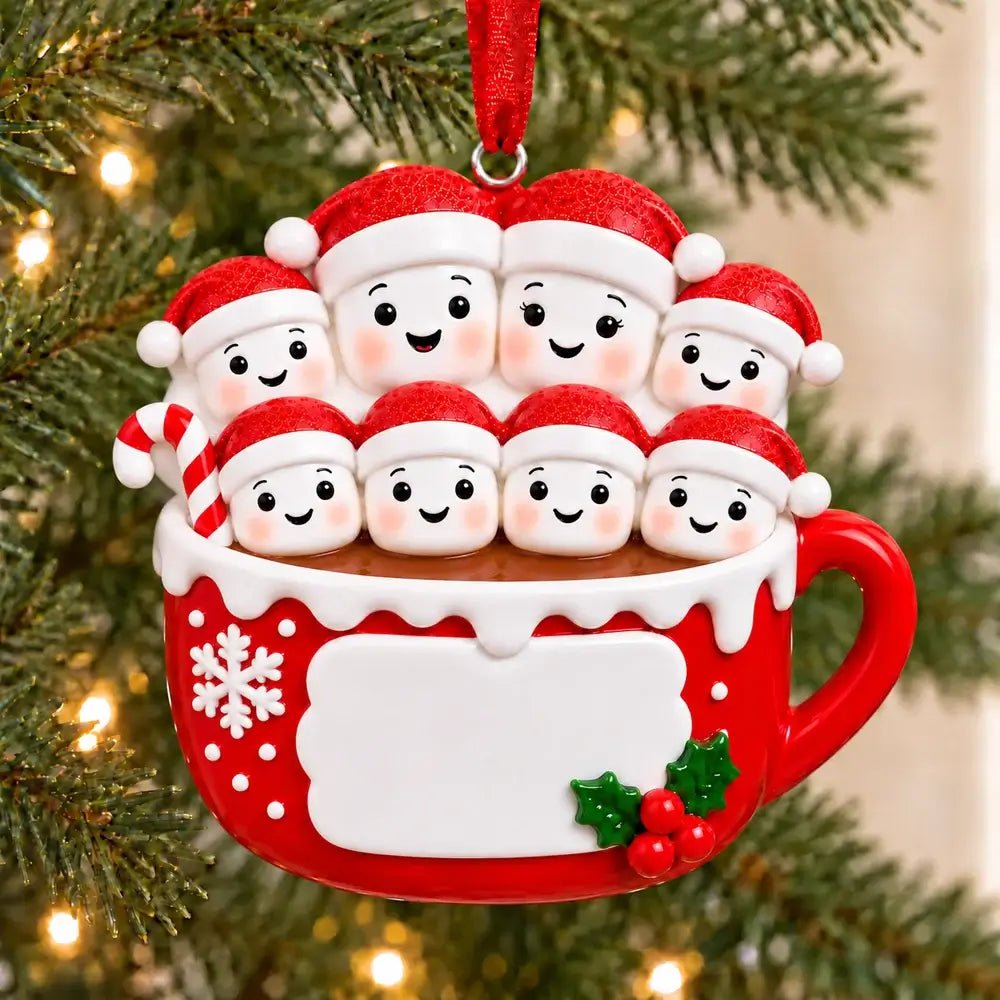 Hot Cocoa Family of 8 Personalized Resin Christmas Ornament - WholesaleOrnaments