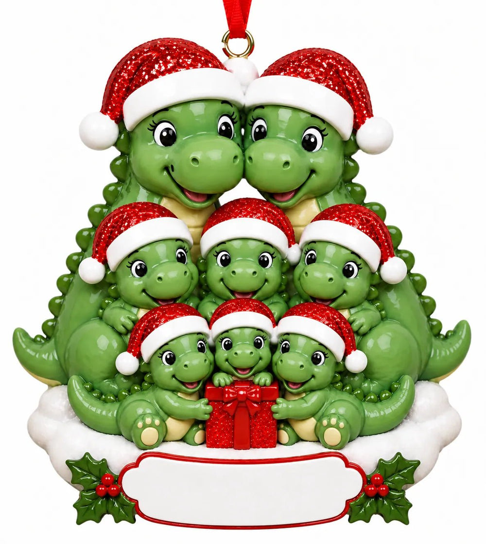 Large Dinosaur Family with a Christmas Gift Christmas Ornament - WholesaleOrnaments