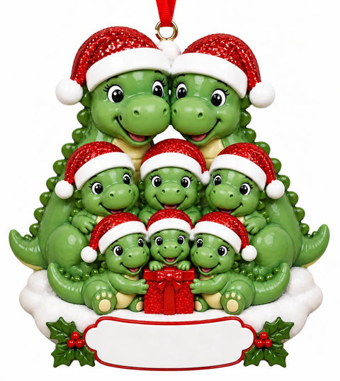 Large Dinosaur Family with a Christmas Gift Christmas Ornament - WholesaleOrnaments