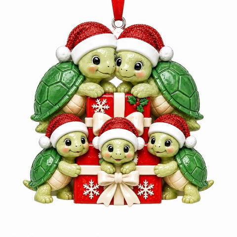 Large Turtle Family with Stacked Gifts Christmas Ornament - WholesaleOrnaments