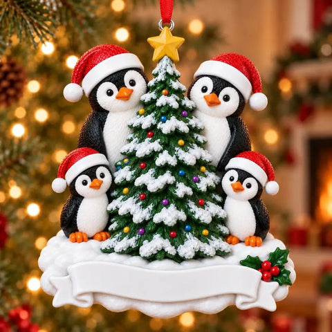Penguin Family of 4 Resin Christmas Tree Ornament - WholesaleOrnaments