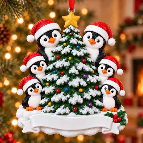 Penguin Family of 6 Resin Christmas Tree Ornament - WholesaleOrnaments