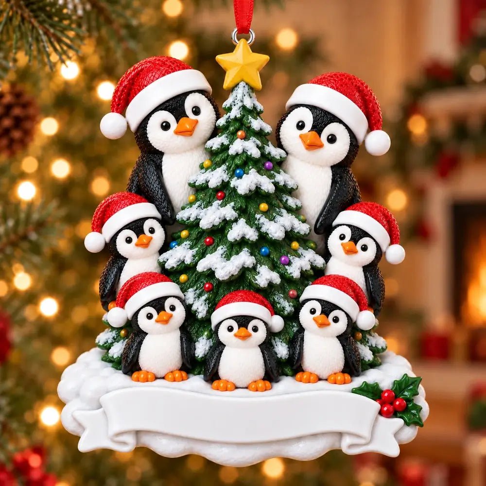 Penguin Family of 7 Resin Christmas Tree Ornament - WholesaleOrnaments