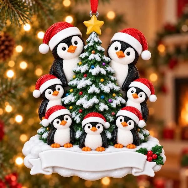 Penguin Family of 7 Resin Christmas Tree Ornament - WholesaleOrnaments
