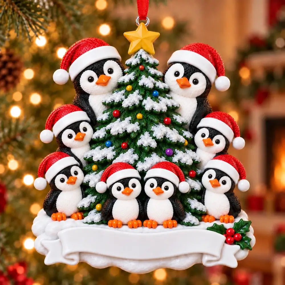 Penguin Family of 8 Resin Christmas Tree Ornament - WholesaleOrnaments
