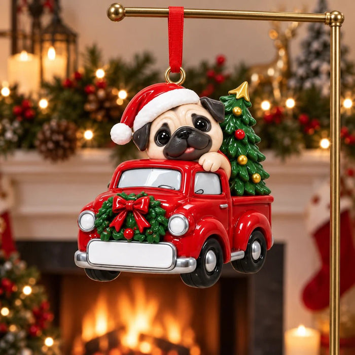 Personalized Pug Dog Christmas Truck Resin Ornament | WS6322 - WholesaleOrnaments