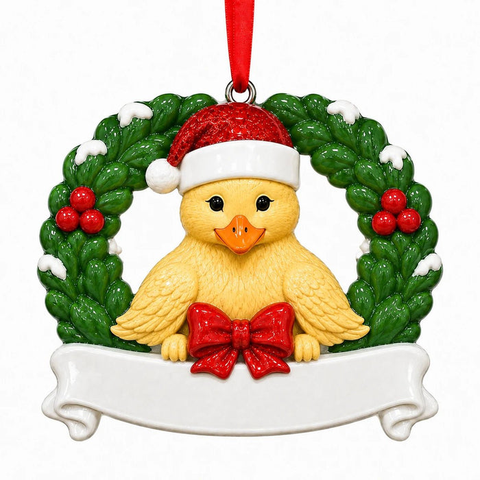 Personalized Resin Duckling Holly Wreath Christmas Ornament | WS6295-1 - WholesaleOrnaments
