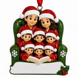 Personalized Resin Family of 8 Reading in a Christmas Armchair Ornament | WS6304-8 - WholesaleOrnaments