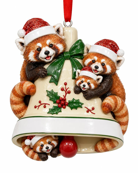 Personalized Resin Red Panda Family of 4 Christmas Bell Ornament | WS6297-4 - WholesaleOrnaments