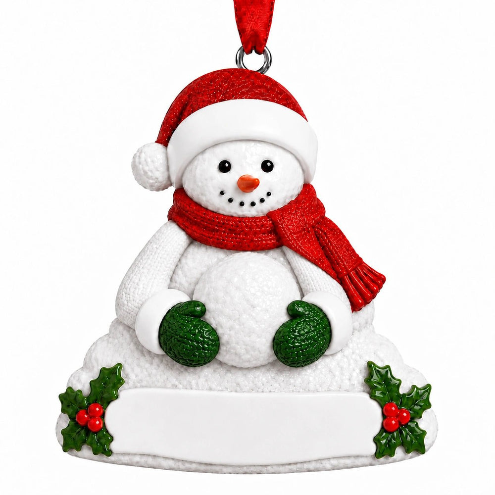 Personalized Resin Single Snowman with a Snowball Christmas Ornament | WS6262-1 - WholesaleOrnaments