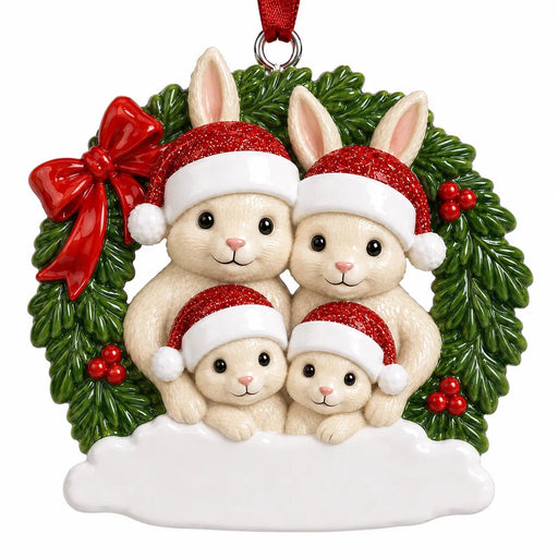 Rabbit Family in a Christmas Wreath Christmas Ornament - WholesaleOrnaments