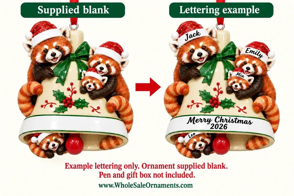 Red Panda Family of 4 Christmas Bell Ornament - WholesaleOrnaments
