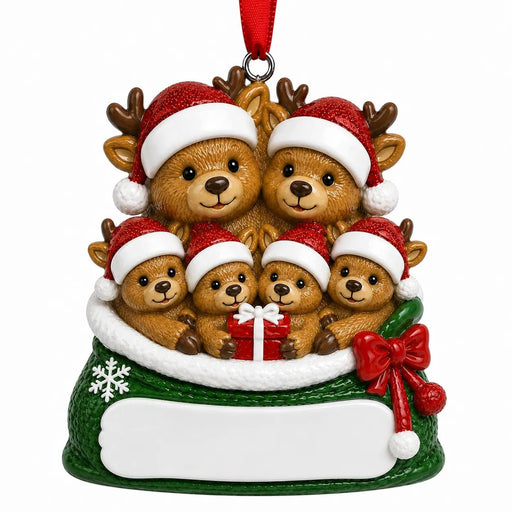 Reindeer Family in a Green Christmas Stocking Christmas Ornament - WholesaleOrnaments