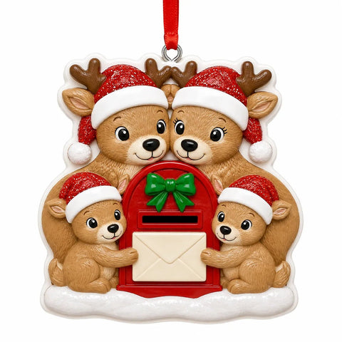 Reindeer Family with a Christmas Mailbox Christmas Ornament - WholesaleOrnaments