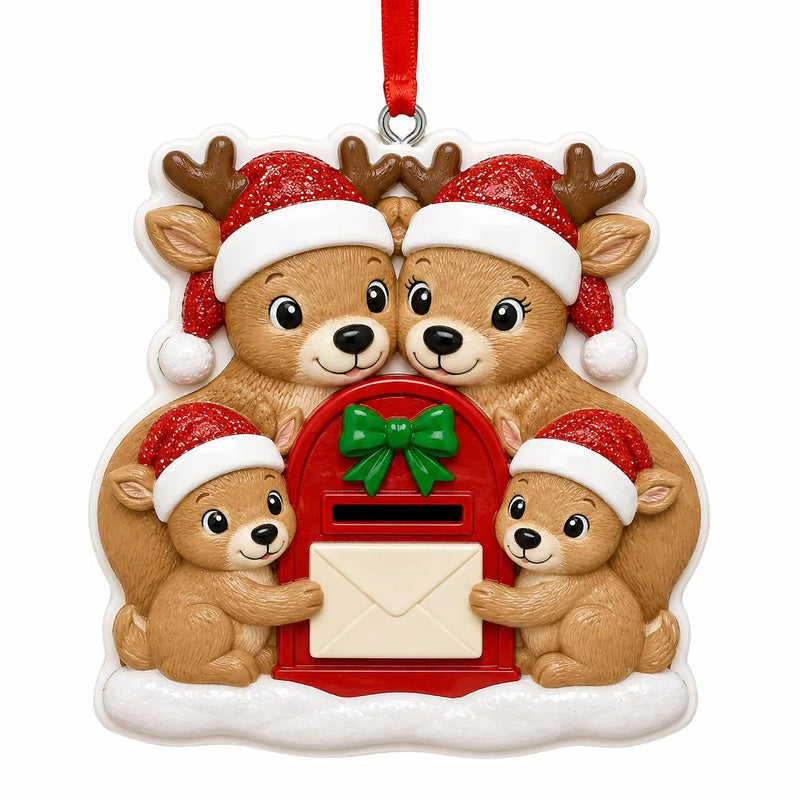 Reindeer Family with a Christmas Mailbox Christmas Ornament - WholesaleOrnaments