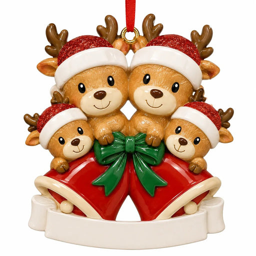 Reindeer Family with Red Christmas Bells Christmas Ornament - WholesaleOrnaments