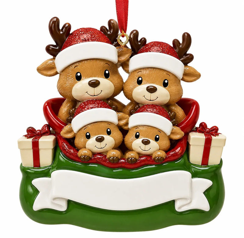Reindeer Family with Wrapped Gifts Christmas Ornament - WholesaleOrnaments