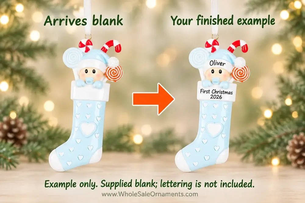 Resin Baby With Sock Personalized Christmas Ornament | WS6103 - WholesaleOrnaments
