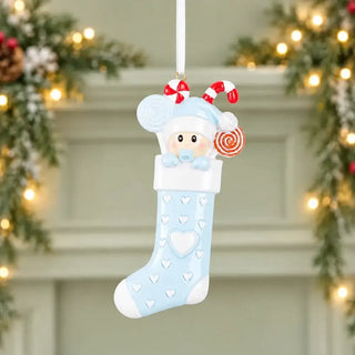 Resin Baby With Sock Personalized Christmas Ornament | WS6103 - WholesaleOrnaments