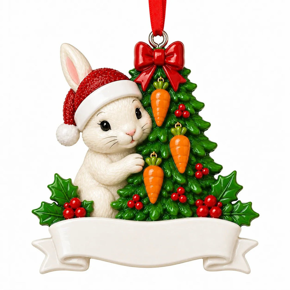 Single Rabbit with a Christmas Tree Christmas Ornament - WholesaleOrnaments