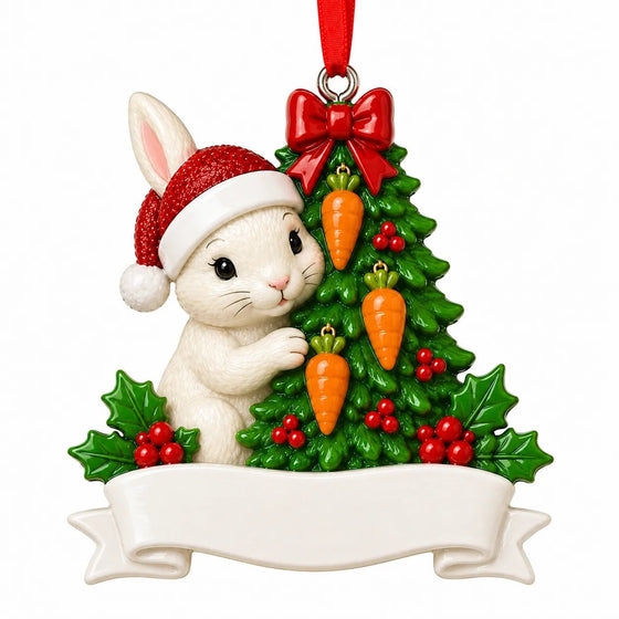 Single Rabbit with a Christmas Tree Christmas Ornament - WholesaleOrnaments