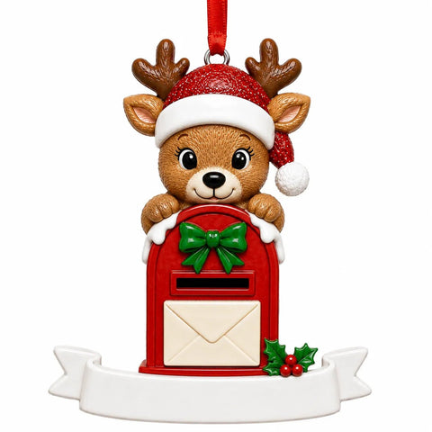 Single Reindeer with a Christmas Mailbox Christmas Ornament - WholesaleOrnaments