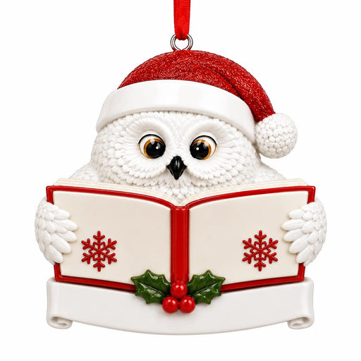 Single Snowy Owl Reading a Book Christmas Ornament - WholesaleOrnaments